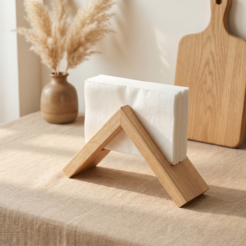 Wooden Napkin Holder – Triangular Tabletop Organizer for Kitchen Bathroom Dining Room Decor