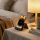 Walnut Wood Phone Stand – Curved Minimalist Design for Desk, Bedside, Kitchen, Video Calls