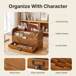 Wood Desk Organizer with Drawer – File Mail Sorter 3 Compartments Vintage Home Office