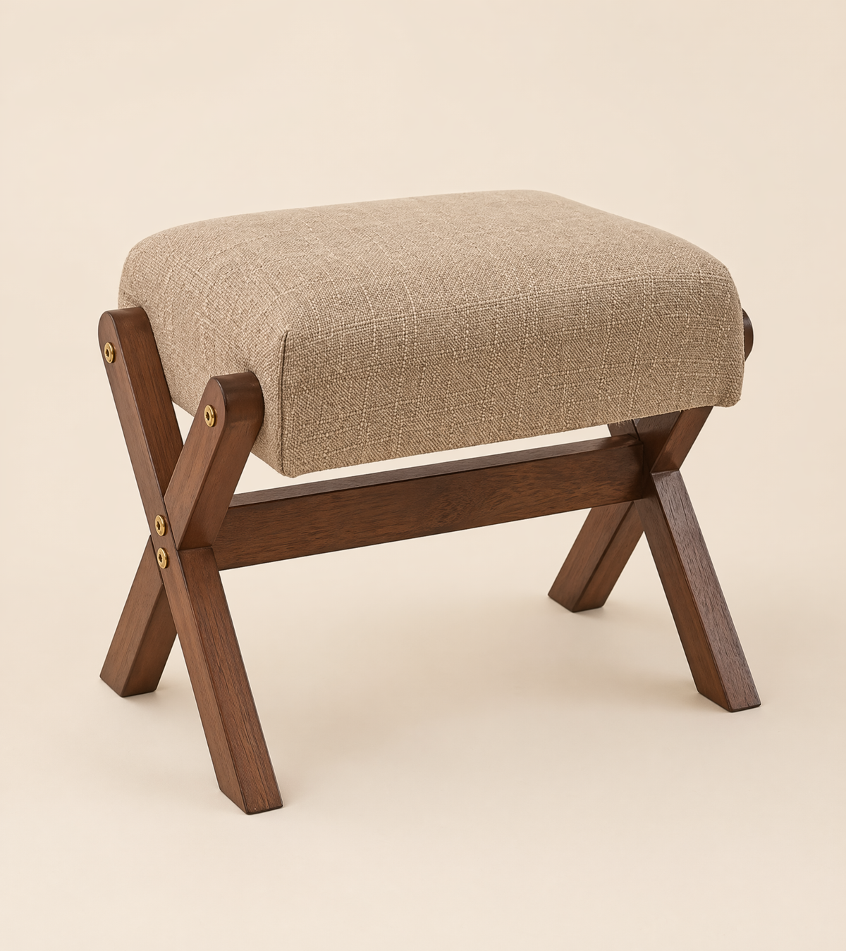 Wood X-Frame Cushioned Footstool – Upholstered Seat Bench Bedroom Entryway Living Room