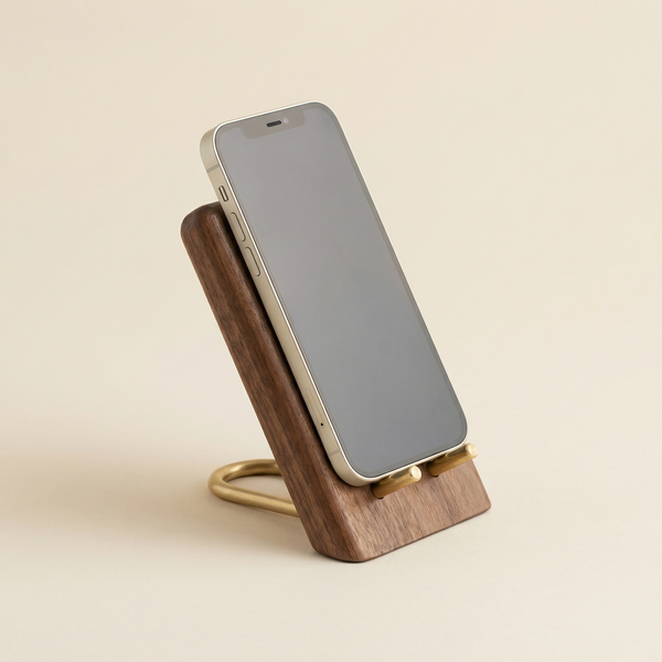 Wooden Phone Stand – Walnut Desktop Holder for iPhone Android Desk Organizer Office Accessories