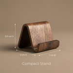 Walnut Wood Phone Stand – Curved Minimalist Design for Desk, Bedside, Kitchen, Video Calls