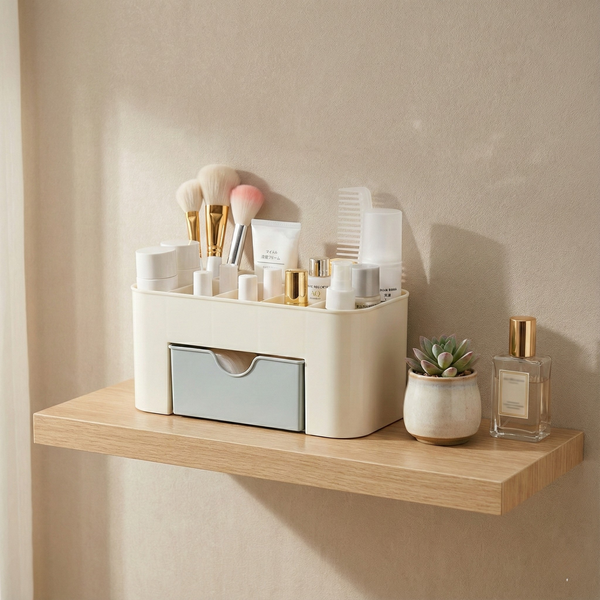 Makeup Storage Box – Multi-Compartment Desktop Organizer with Drawer for Bathroom Vanity Countertops