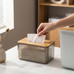 Tissue Holder with Bamboo Cover – Modern Minimalist Organizer for Desk Vanity Countertop Storage