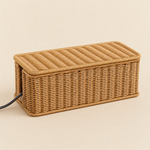 Rattan Cable Management Box – Woven Cord Organizer for Desk Home Office Decor