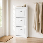 Shoe Cabinet with 3 Flip Drawers – Slim Entryway Storage Rack, White Grey Black