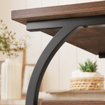 C-Shaped End Table with 3-Tier Shelves – Industrial Wood and Metal Sofa Side Table