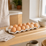 Premium Ceramic Egg Tray – Speckled White Holder for Kitchen Counter or Fridge Storage