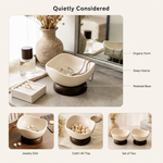 Ceramic Jewelry Dish with Wood Base – Ring Tray Earring Organizer Vanity Decor