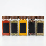 Glass Spice Jar Set with Wooden Bamboo & Rosewood Lids – 120ml with Labels, Kitchen Organisation