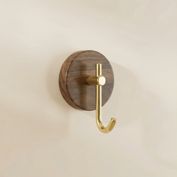 Minimalist Gold Walnut Wall Hook – Self Adhesive Coat Hook for Kitchen, Bathroom & Modern Decor