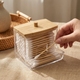 Cotton Swab Dispenser – Clear Acrylic Container with Bamboo Lid for Bathroom Organizer Storage