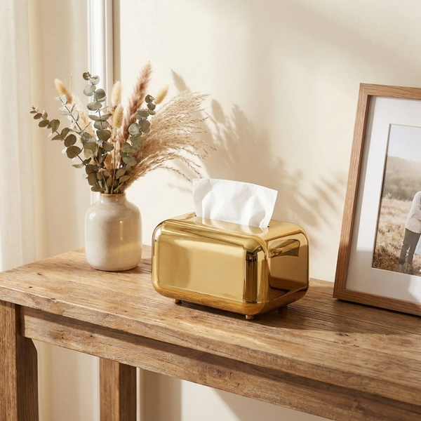 Luxury Electroplated Gold Tissue Box Cover – Modern Tissue Holder for Home & Office