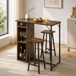 3-Piece Bar Table Set with Storage – Small Space Dining, Industrial Kitchen Breakfast Nook with 2 Stools