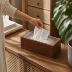 Wooden Tissue Box Cover – Ribbed Glass Top, Desk and Bedside Napkin Holder