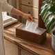 Wooden Tissue Box Cover – Ribbed Glass Top, Desk and Bedside Napkin Holder
