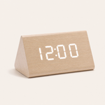 Wood LED Digital Alarm Clock – Triangle Desk Clock, Voice Activated, USB Powered