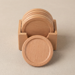 Wooden Coaster Set with Holder – 6 Round Coasters with Storage Stand for Kitchen & Living Room