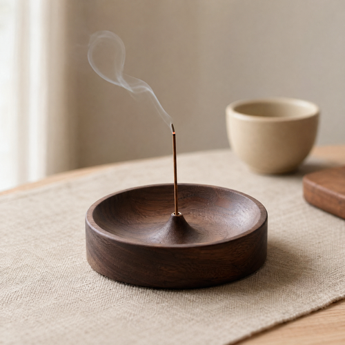 Solid Wood Incense Holder – Round Ash Catcher Tray for Sticks, Zen Home Decor