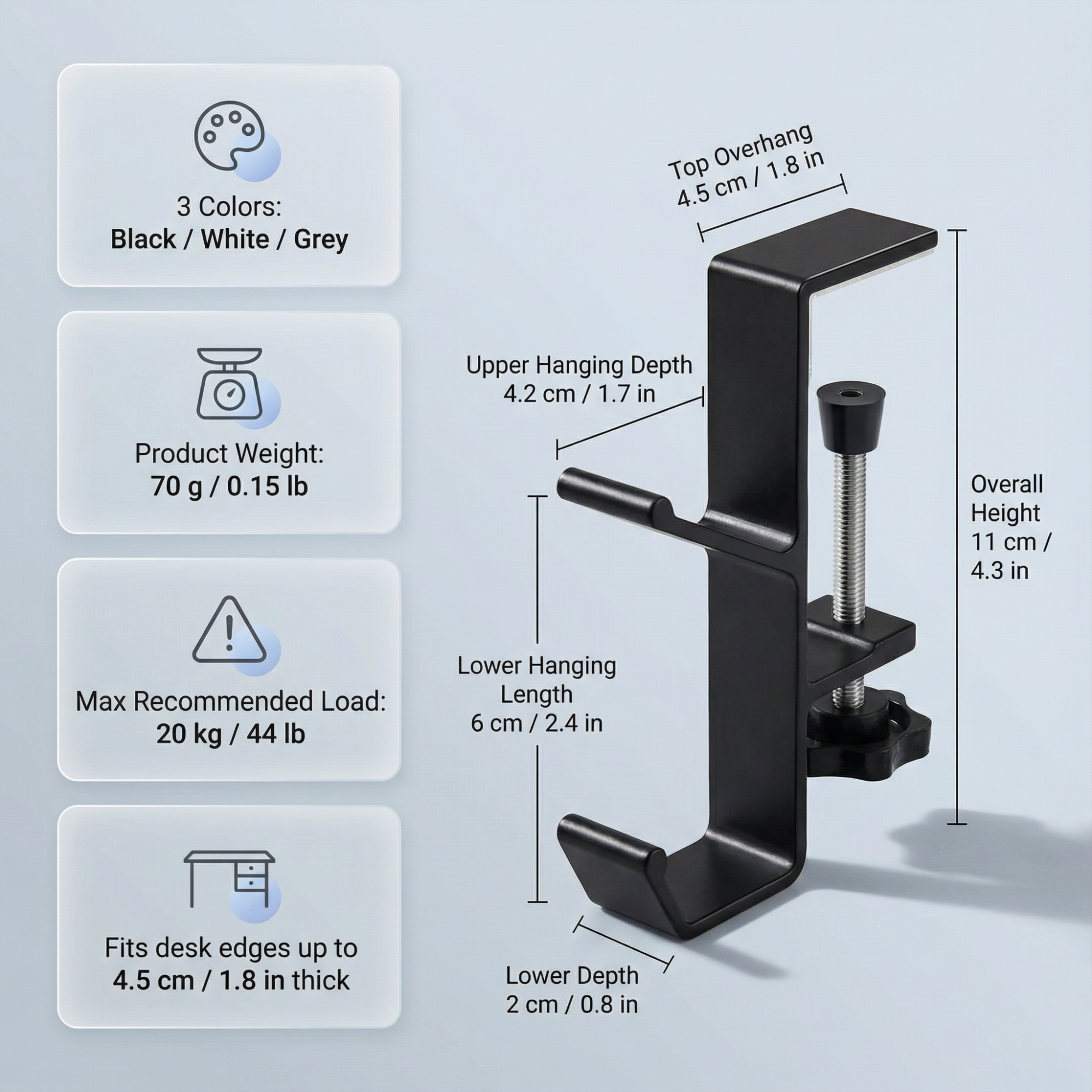 Adjustable Clamp Desk Hook – Aluminum Organizer for Headphones Bags Keys Office Setup