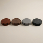 Wood Grain Leather Coasters – Stackable Round Set of 6 with Holder for Coffee Table