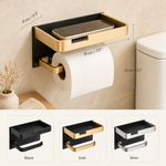 Toilet Paper Holder with Shelf – Wall Mount Aluminum Phone Storage Bathroom Organizer