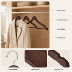 Wooden Coat Hangers with Non-Slip Bar – Suit Jacket Shirt Closet Storage Set
