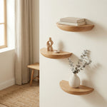 Wooden Floating Shelf – Semicircle Wall Mount for Small Spaces, Minimalist Home Organization