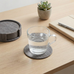 Wood Grain Leather Coasters – Stackable Round Set of 6 with Holder for Coffee Table