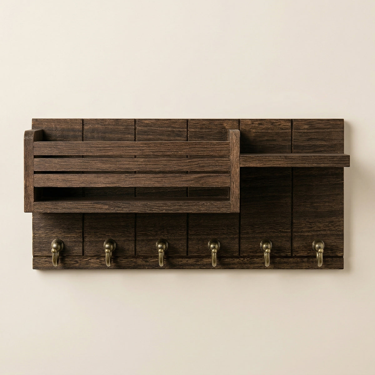 Wall Mounted Key Rack – Entryway Organizer with Shelf, 6 Hooks, Rustic Wood for Home, Hallway