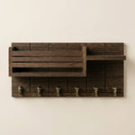 Wall Mounted Key Rack – Entryway Organizer with Shelf, 6 Hooks, Rustic Wood for Home, Hallway