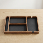 Wooden Desk Organizer Tray – Leather Lined Compartments for Phone, Watch, Glasses, Keys Nightstand