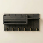 Wall Mounted Key Rack – Entryway Organizer with Shelf, 6 Hooks, Rustic Wood for Home, Hallway