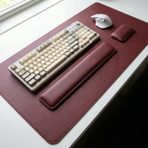 Leather Desk Mat with Wrist Rest – Waterproof, Keyboard Mouse Support, Office & Gaming Setup