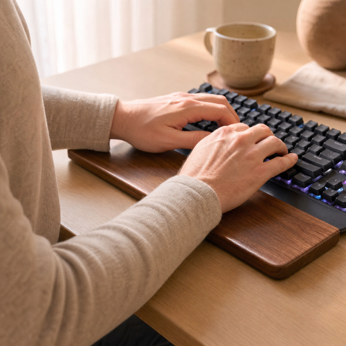 Walnut Wood Keyboard Wrist Rest – Ergonomic Palm Pad for Mechanical Keyboards