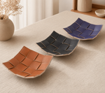 Woven PU Leather Storage Tray – Decorative Catchall for Keys Jewelry Vanity Desk