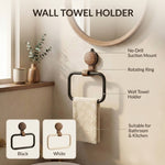 Walnut Towel Ring – No Drill Suction Mount, Rotating Wall Towel Holder for Bathroom & Kitchen