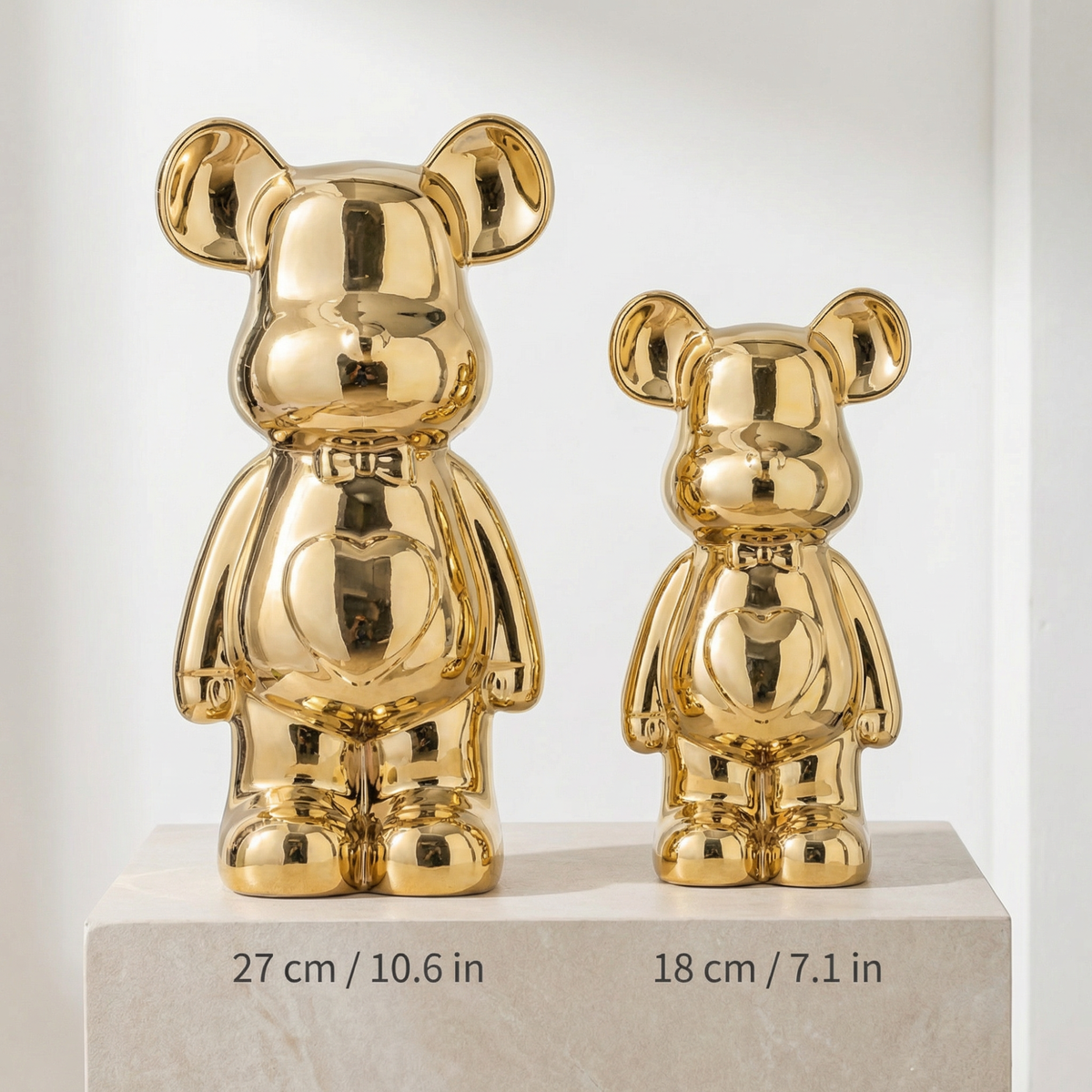 Metallic Ceramic Teddy Bear Statue – Modern Home Decor