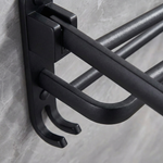 Towel Rack Wall Mount – Foldable Double Bar Aluminum with Shelf and Hooks for Bathroom