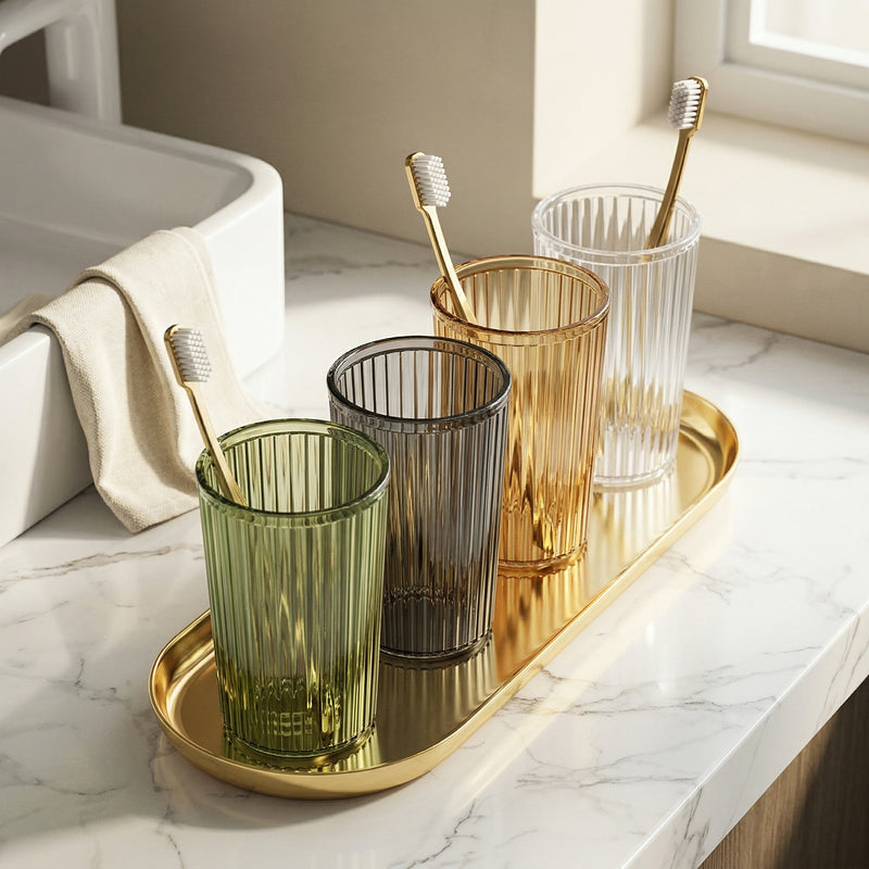 Textured Glass Toothbrush Holder – Bathroom Storage, Countertop Cup, Minimalist Vanity Accessory