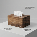 Wooden Walnut Tissue Dispenser Box – Sliding Lid Design for Bathroom & Living Room Decor