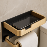 Toilet Paper Holder with Shelf – Wall Mount Aluminum Phone Storage Bathroom Organizer
