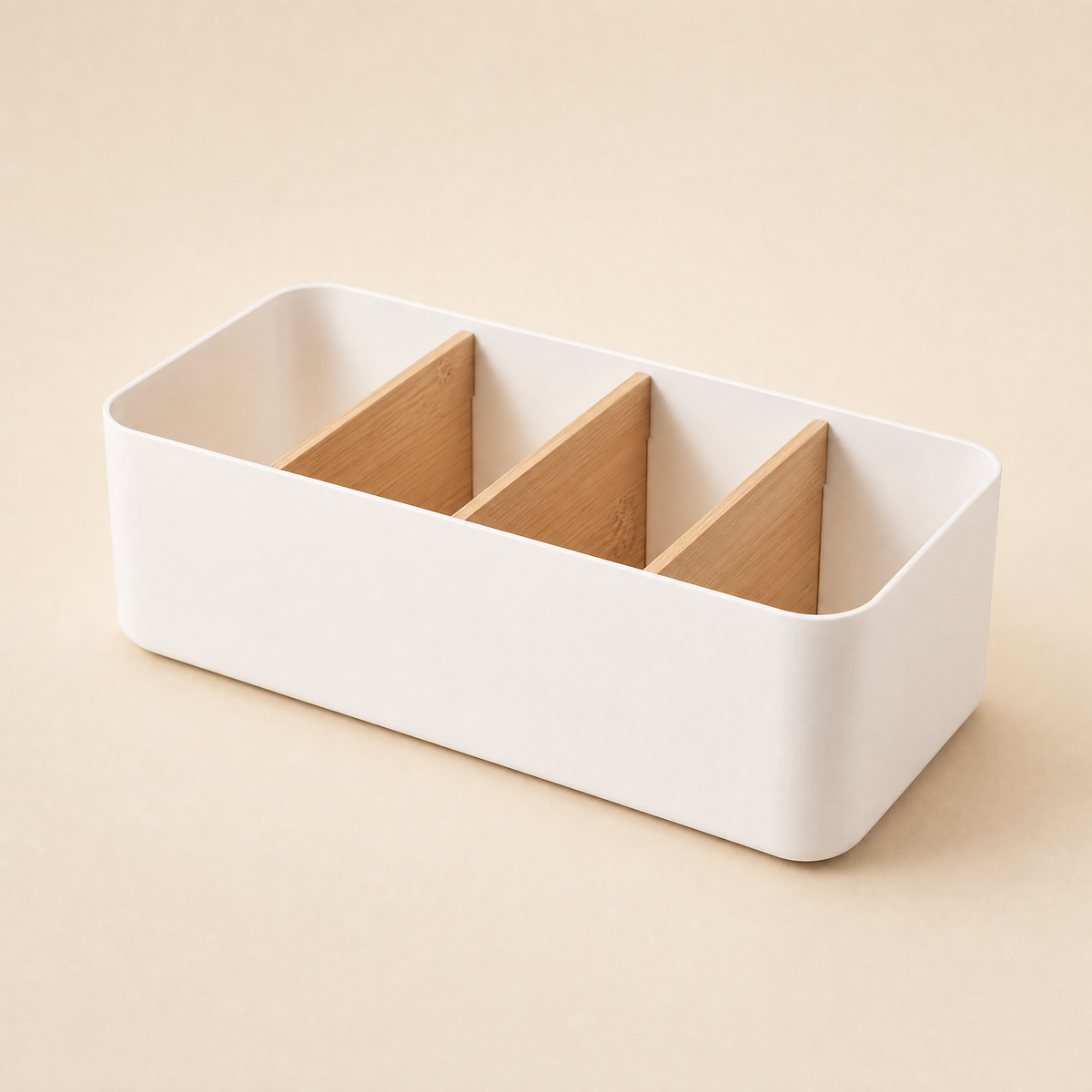 Desktop Storage Box with Wood Dividers – Desk Organizer for Home Office Decor
