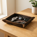 Genuine Leather Valet Tray – Foldable Catchall for Keys Coins Watch Desk Organizer