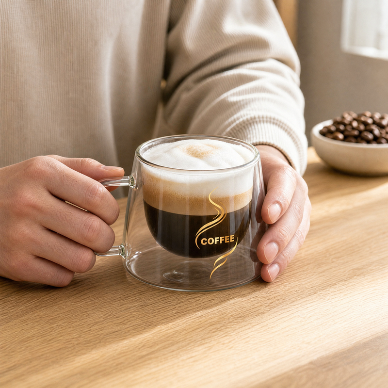 Tasse à café en verre à double paroi — Tasse à expresso cappuccino latte transparente résistante à la chaleur