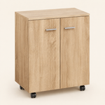 Storage Cabinet – Rolling Sideboard with 2 Doors, Internal Shelf, Castors, Natural Wood Finish, Living Room