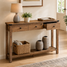 Console avec tiroirs — Étagère de rangement étroite pour entrée, Meuble d'appoint en bois pour couloir