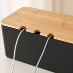 Cable Management Box with Bamboo Lid – Cord Organizer for Desk Power Strip and TV Wires