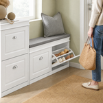 Shoe Storage Bench with Cushion – 2 Flip Drawers Entryway Seat White Hallway