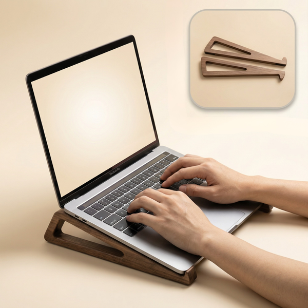 Wooden Laptop Stand – Foldable Ergonomic Riser 12° Angle Desk Organizer Home Office Workspace